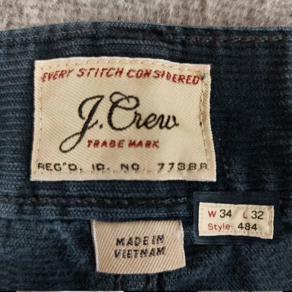 J.Crew Slim Fit Corduroy Pants Men's 34x32 (Fit 35x30) Navy Blue Style 484